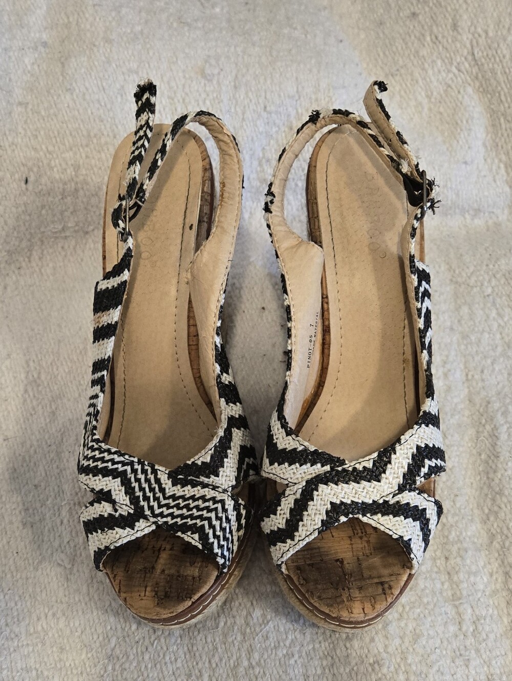 Black & Cream Woven Espadrille Wedge Sandals Size 7